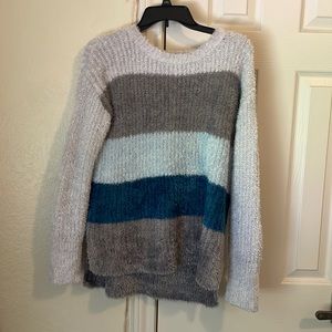 Grey, blue, and white sweater. Size L